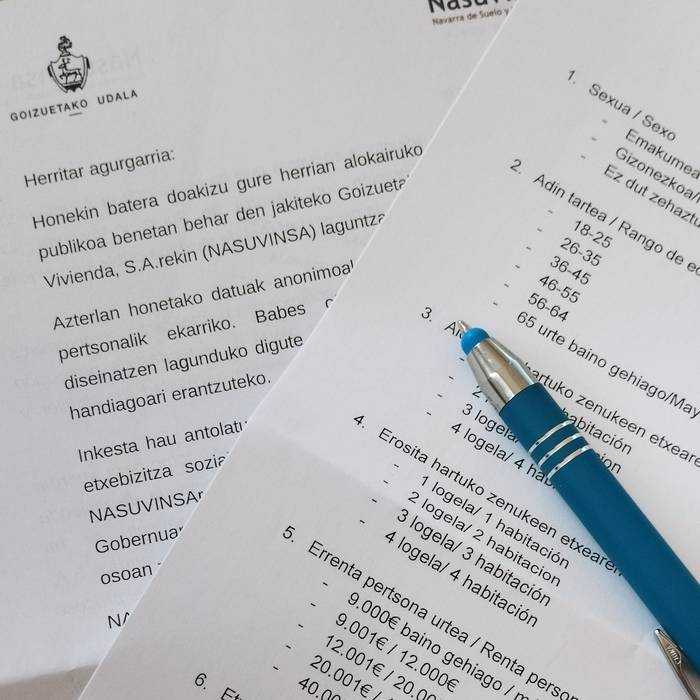 Etxebizitzen beharra ezagutzeko galdetegia prestatu du Udalak