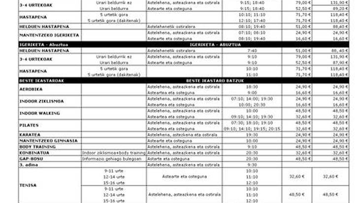 Udaran ere sasoian egoteko hamabost ikastaro antolatu dituzte Kiroldegian