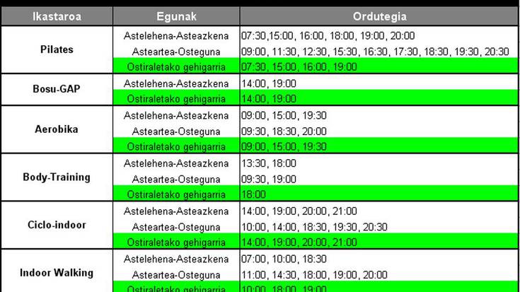 Ordutegia zehaztuta, Kiroldegiko ikastaroak irailean hasiko dira martxan