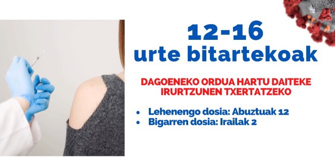 Ostegunean jasoko dute txertoa,  12-16 urteko aranoar eta goizuetarrek