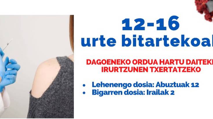 Ostegunean jasoko dute txertoa,  12-16 urteko aranoar eta goizuetarrek