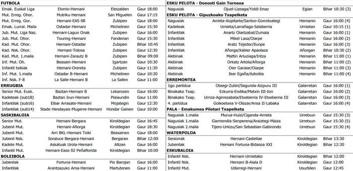 Asteburuko partiduak Hernanin