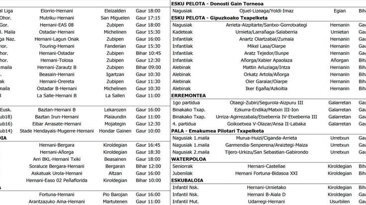 Asteburuko partiduak Hernanin