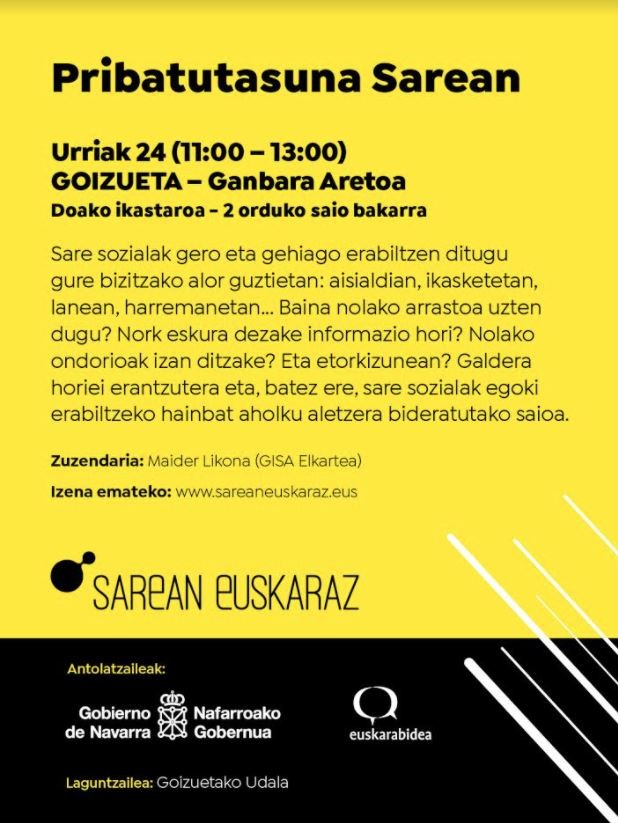 Sarean Euskaraz egitasmoko doako ikastaroa izanen da larunbatean