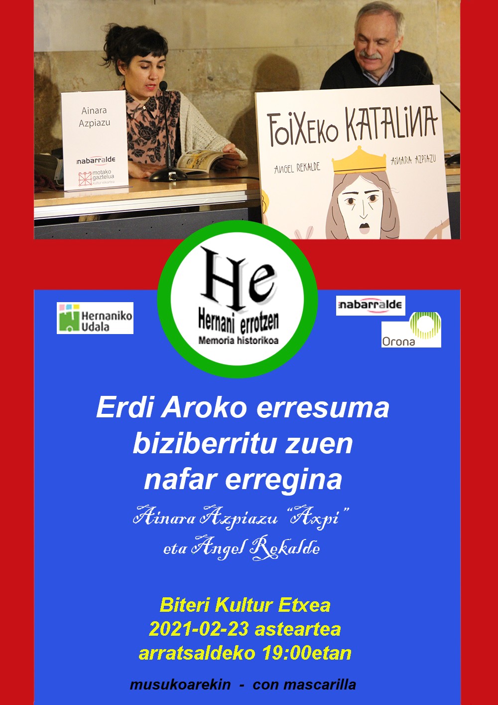 Angel Rekalde eta 'Axpi' Foixeko Katalinaz ariko dira asteartean