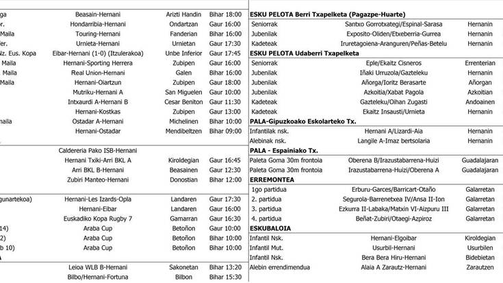 Asteburuko partiduak Hernanin