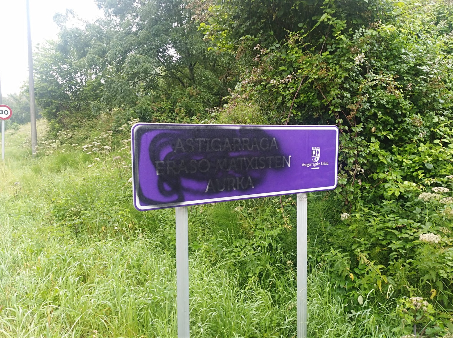 Beste pintada bat egin dute seinalean, eta salatzeko elkarretaratzea deitu dute gaur
