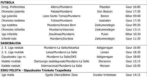Asteburuko partiduak