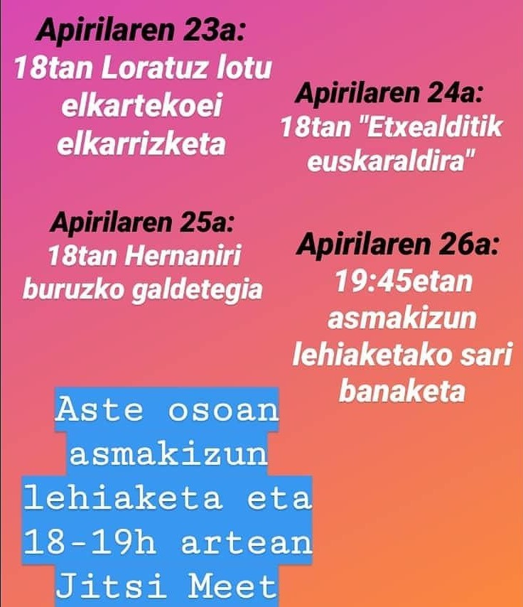Plan bereziak egunero, Hernani eta Astigarragako Gaztelekuen eskutik
