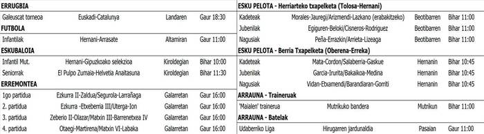 Asteburuko partiduak Hernanin