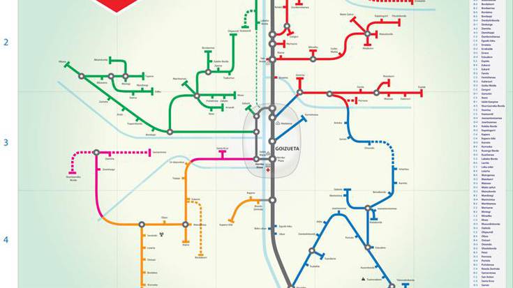Metroko plano batean Goizuetako baserrien mapa ikusi daiteke