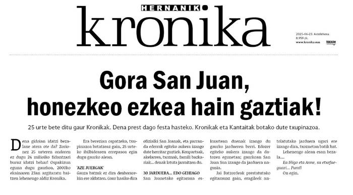25 urte bete ditu Kronikak