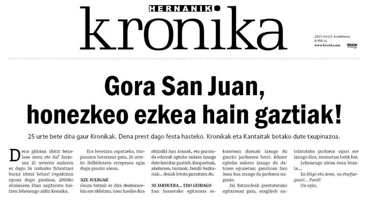 25 urte bete ditu Kronikak