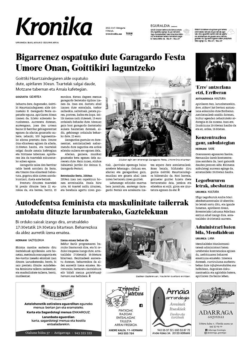 Kronikarik ez da izango bihar