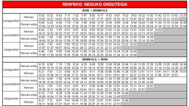 RENFEk neguko tren ordutegi berria jarri du martxan. 